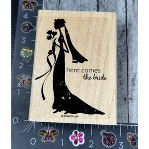 Stampin' Up! Here Comes The Bride Silhouette Flowers Rubber Stamp Wood #Q81